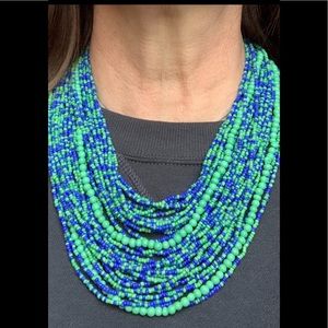 Multi strand Beaded navy/green Chunky Statement Necklace